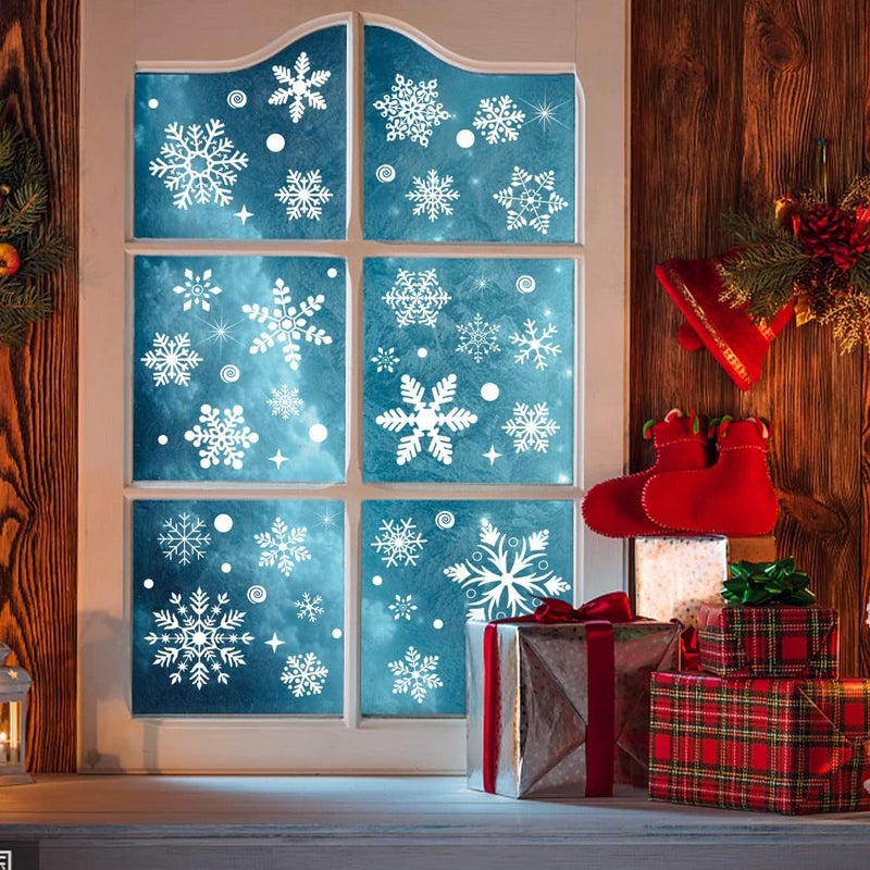 Pseutio 267 PCS Christmas Snowflake Window Stickers - White Snowflake Clings for Glass Windows - Image 4